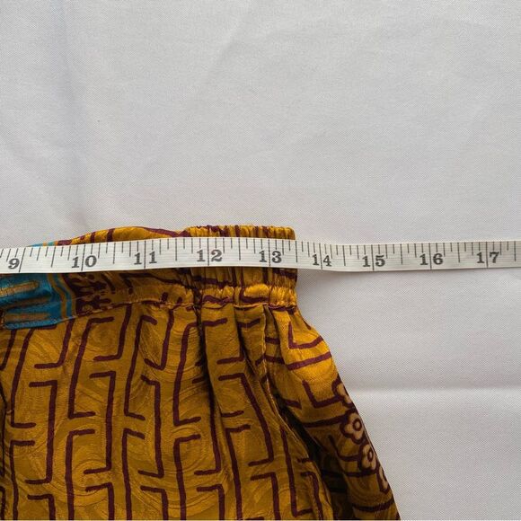 Made in India Silk Yellow/ Brown Floral Boho Palazzo Harem Pants Size Medium - Picture 12 of 15